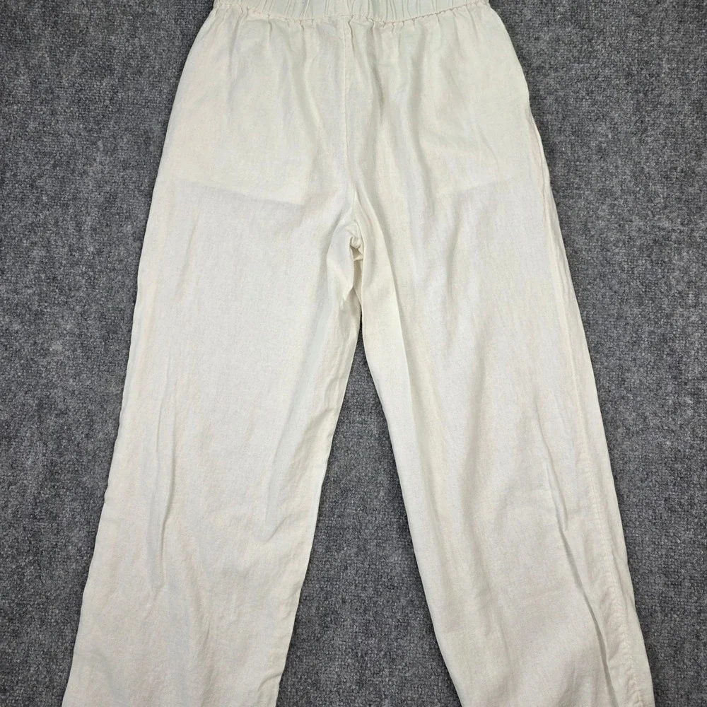 Banana Republic Linen Blend Pants Womens XS White‎ Straight Leg Elastic Waist